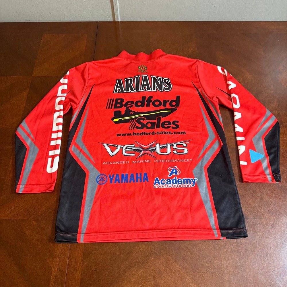 YXL Red Long Sleeve Fishing Shirt Ford Yeti Vans Hollister Sabian Mens - Picture 8 of 11